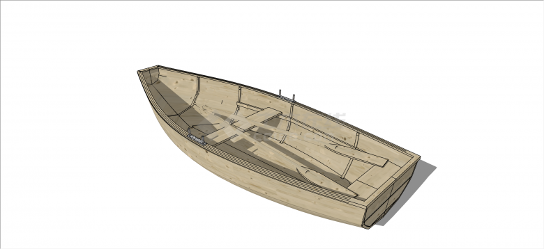 中式古典简单小划桨木船su模型-图二