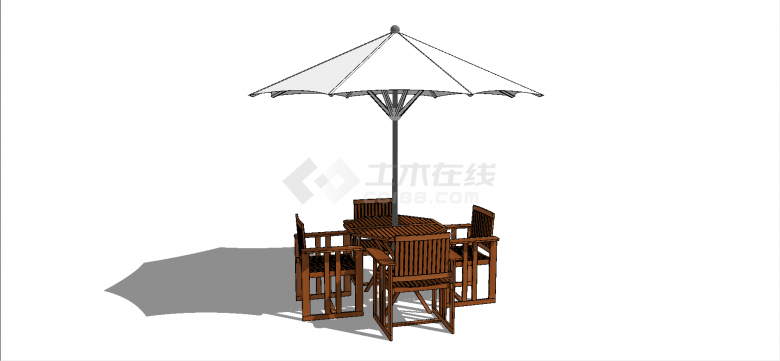 现代六边形户外桌配遮阳伞样式四人桌椅su模型-图二