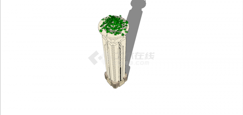 欧式方柱圆盆立体雕刻带花花钵su模型-图二