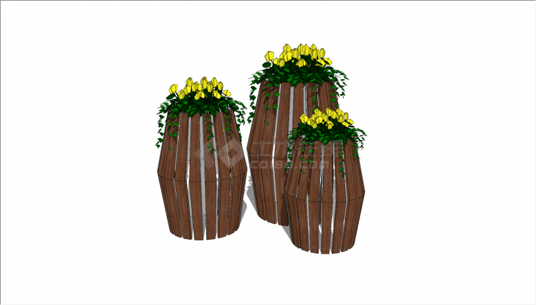 木桶形镂空花箱种植箱SU模型-图一