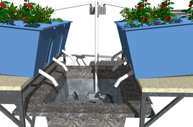 六架植物养殖倾斜式流向底部大型鱼缸器皿su模型-图二