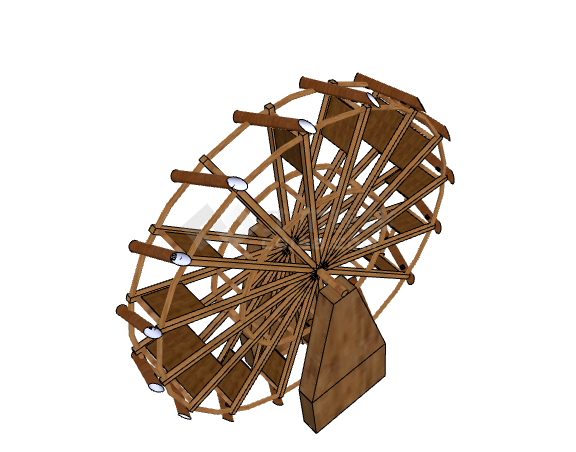 褐色木制大滚轮水车su模型-图二