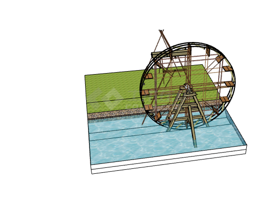 木制巨大滚轮水车su模型-图二