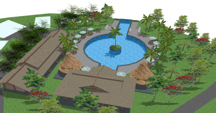 棒棒糖型椰树泳池su模型_图1