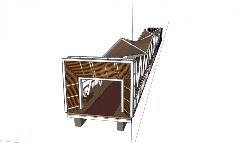 白色栏杆翻折彩色顶棚大跨度人形天桥su模型-图二