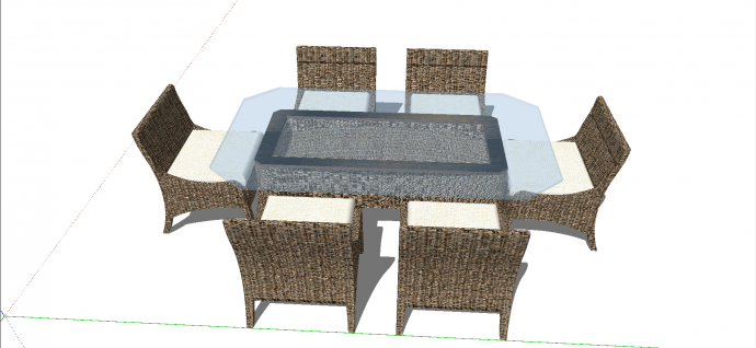 藤条材质桌底十边形玻璃桌面六人式户外桌椅su模型_图1