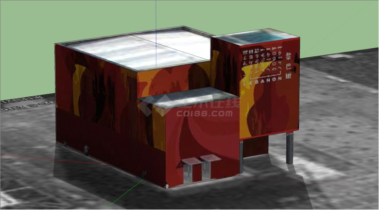 现代红色方形博物馆su模型-图一