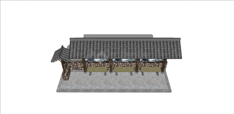 新中式瓦砾顶棚公交车站 su模型-图二