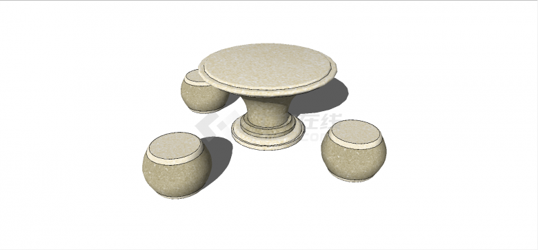 中式汉白石材质喇叭花样式三人桌椅su模型-图一