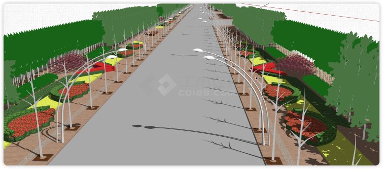 红色花型装饰植物道路公路绿化带su模型-图二