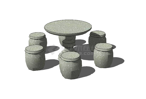 圆形传统户外石桌石凳su模型-图二