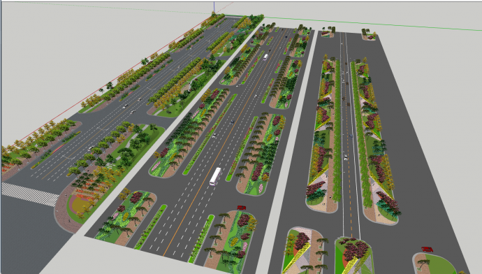 车道边带绿化道路景观规划su模型_图1