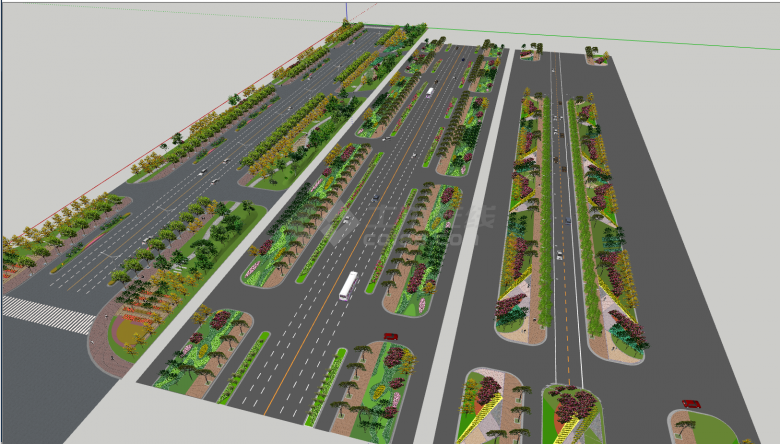 车道边带绿化道路景观规划su模型-图一