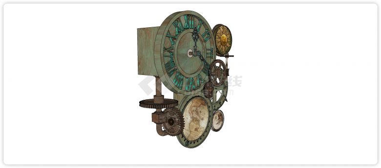 齿轮造型时钟地图装饰su模型-图二
