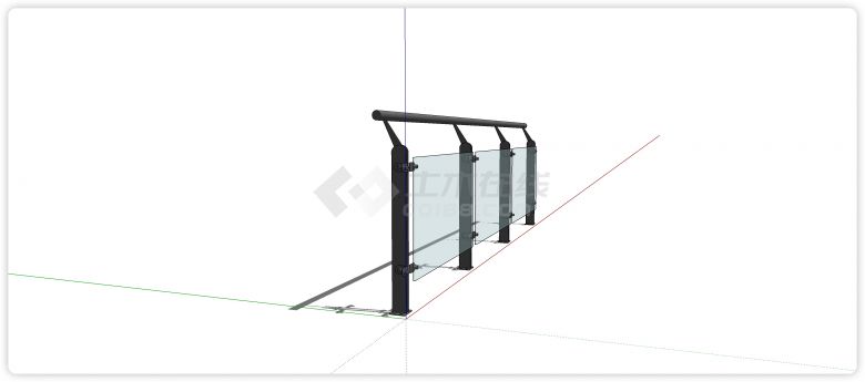 绿色玻璃内倾斜扶手玻璃栏杆su模型-图二