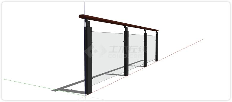 黑色加粗钢管固定结构玻璃栏杆su模型-图一