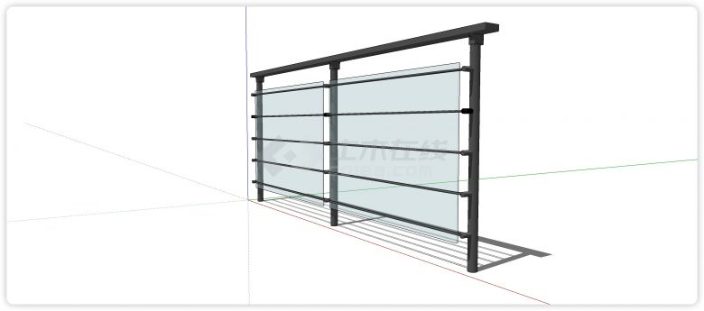 两段黑色钢条结构玻璃栏杆su模型-图一