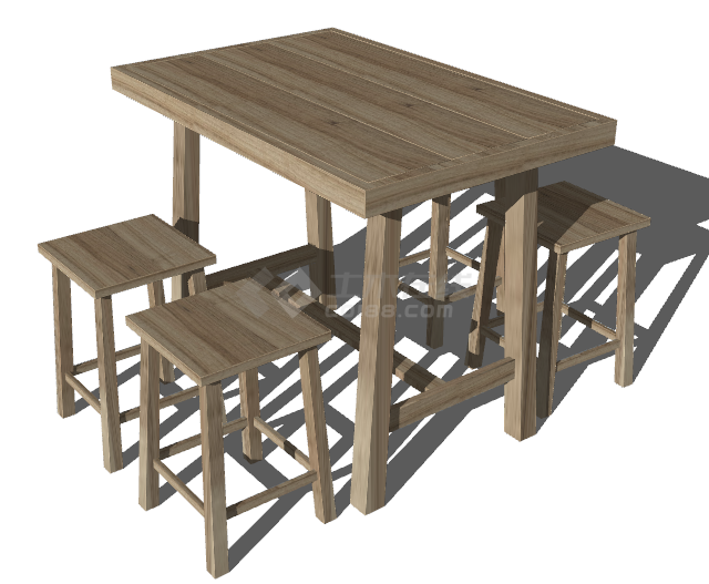 木质的桌椅板凳民宿饰品摆件su模型-图一