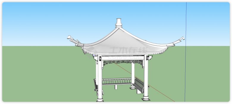 中式古建亭四角亭SU模型-图二