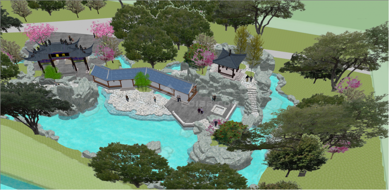 古典园林池山公园su模型-图二
