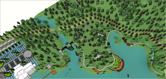 湿地带庭院园林的公园su模型_图1