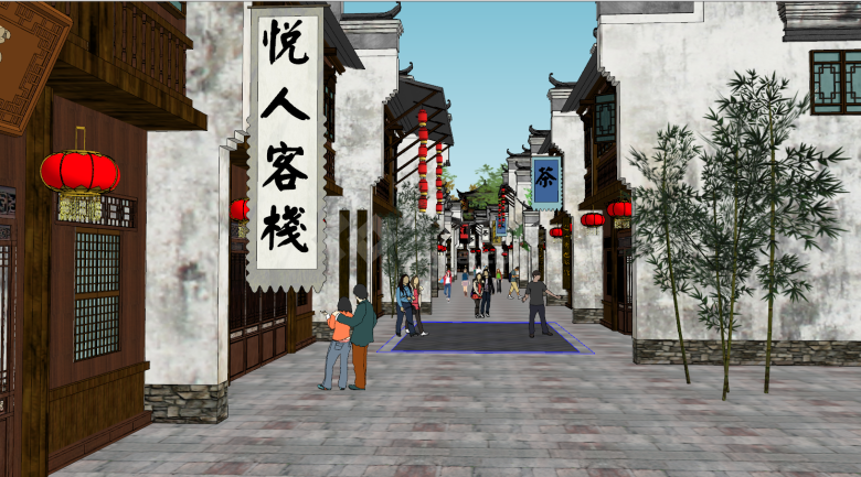 中式商业街整体布局su模型-图二