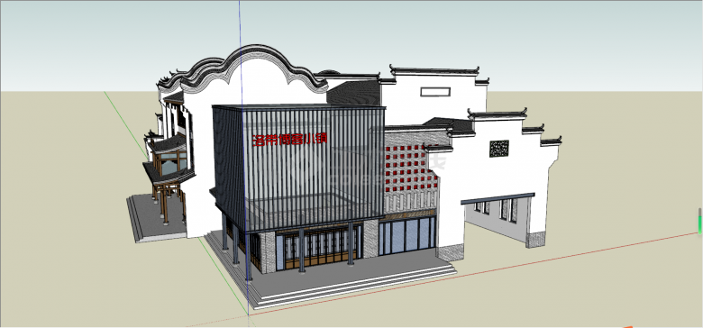 新中式商业古街古建筑现代手法SU模型-图一