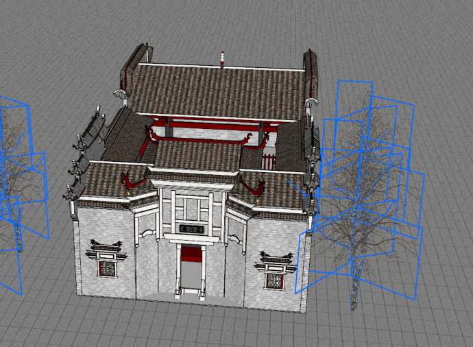 中式古建民居古建筑su模型_图1