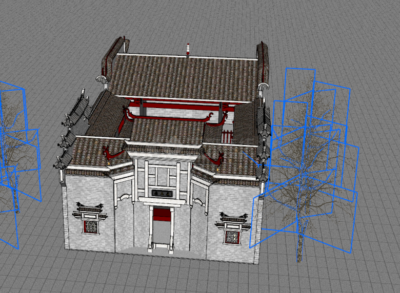 中式古建民居古建筑su模型-图一
