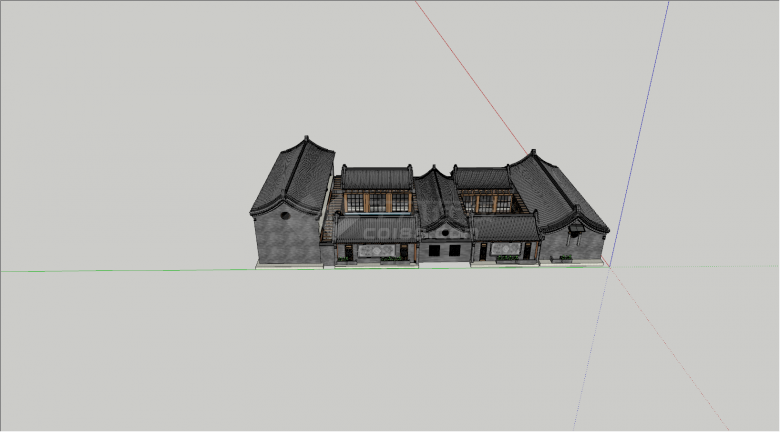 中式合院二进式四合院古建筑SU模型-图二