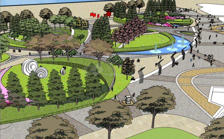 公园景观城市规划su模型-图一