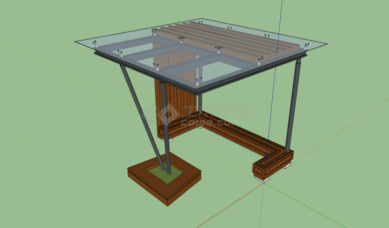 钢架木质透明玻璃顶棚亭子景观SU模型-图一