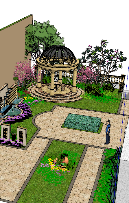 中式欧式小院景观屋顶su模型_图1