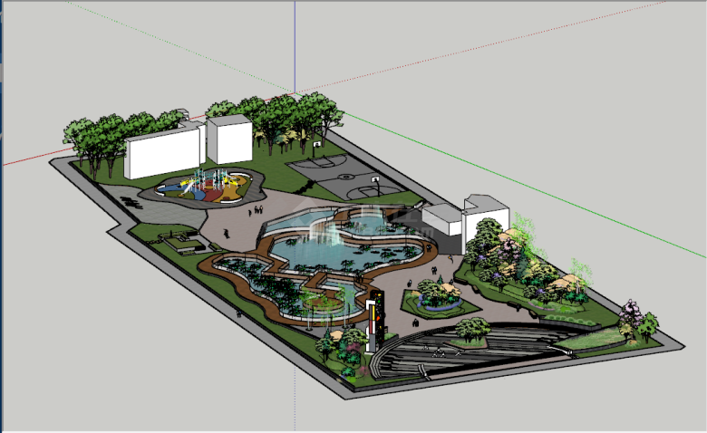 大型户外绿植建筑公园景观su模型-图一
