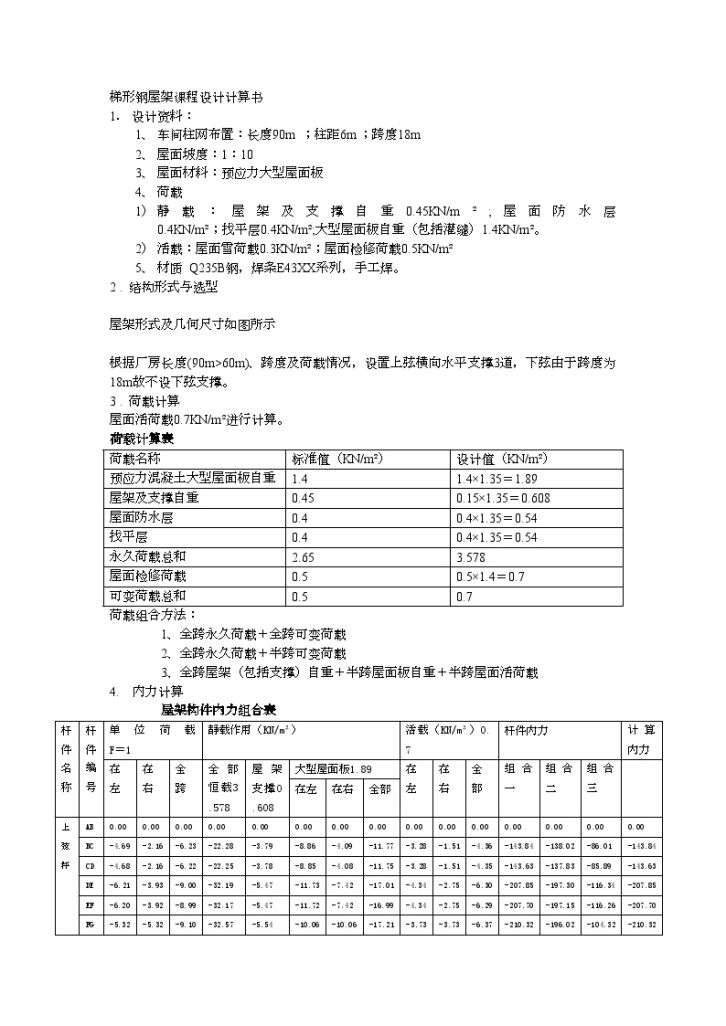 某18m梯形钢屋架课程设计计算书-图二