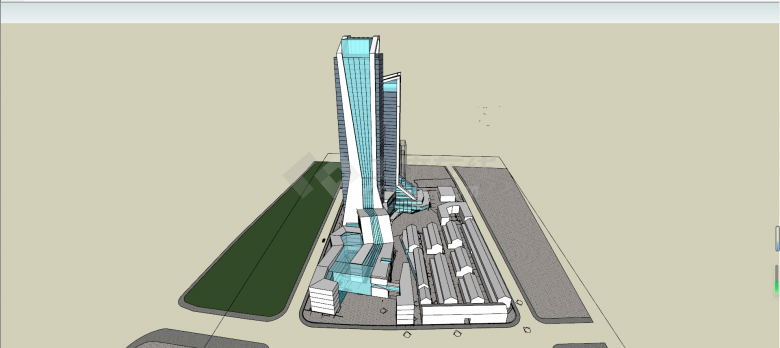 现代风格科技感外滩高福里公建超高层办公SU模型-图二