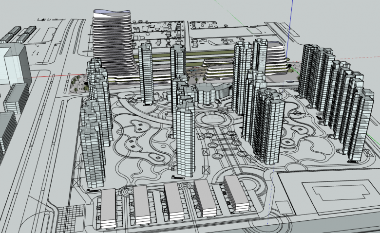 现代办公楼建筑商业综合体su模型-图二