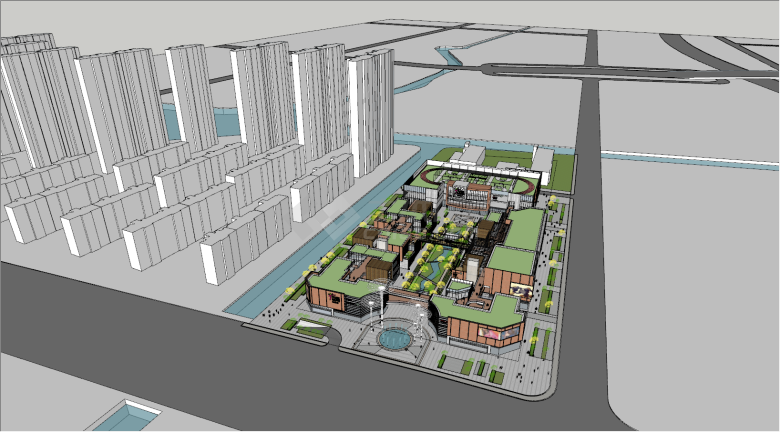 现代分区商业街商业综合体建筑SU模型-图一