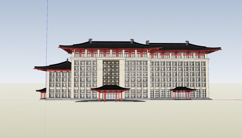 新中式行政办公建筑su模型-图二