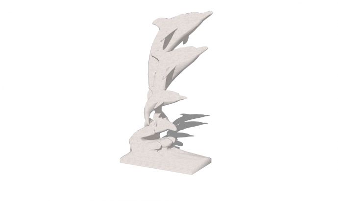 米白色大中小三条海豚现代鱼雕塑小品su模型_图1