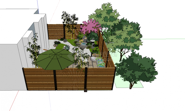 带遮阳棚的日式私家花园su模型-图二