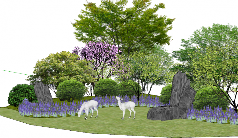 中间有两只羊的景观植物组合su模型-图二