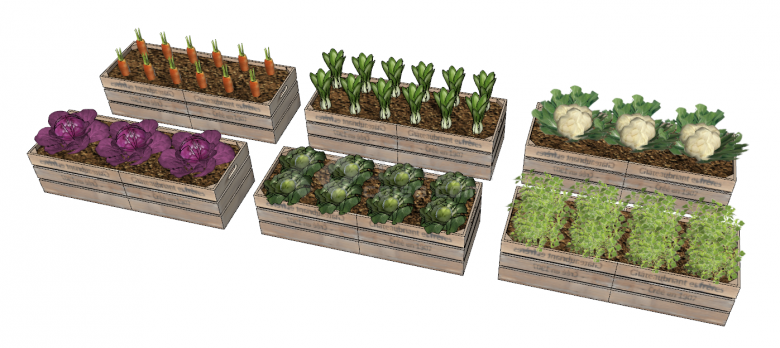 带有字母的木板材质的蔬菜种植器皿su模型-图二
