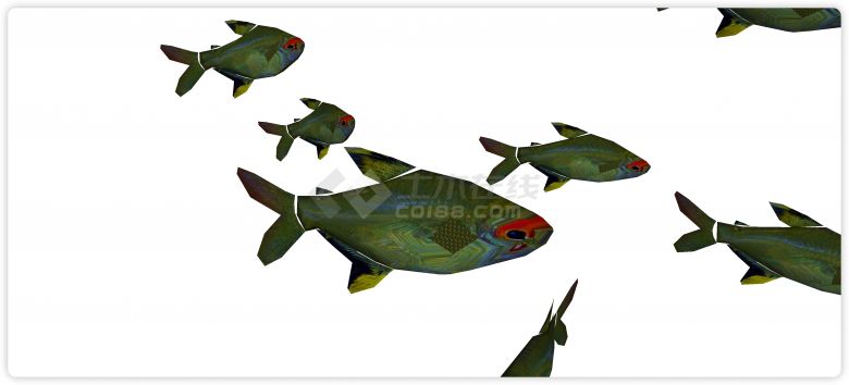 蓝绿混色水族馆鱼类动物组合su模型-图二