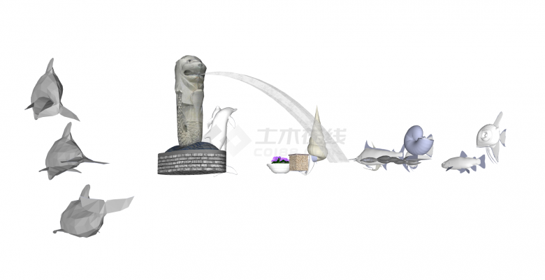 鱼跃龙门现代鱼雕塑小品海洋生物SU模型-图二