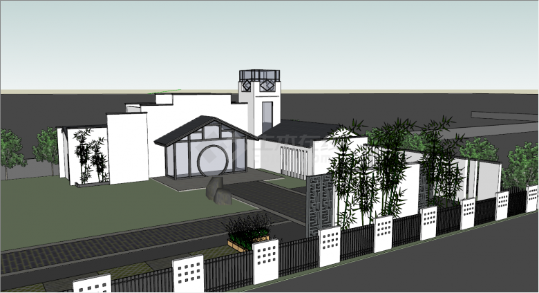 新中式风格建筑景观庭院布置设计方案SU模型-图二