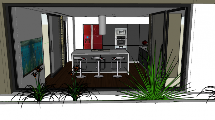 复古红灰色高格调的厨房空间 su模型_图1
