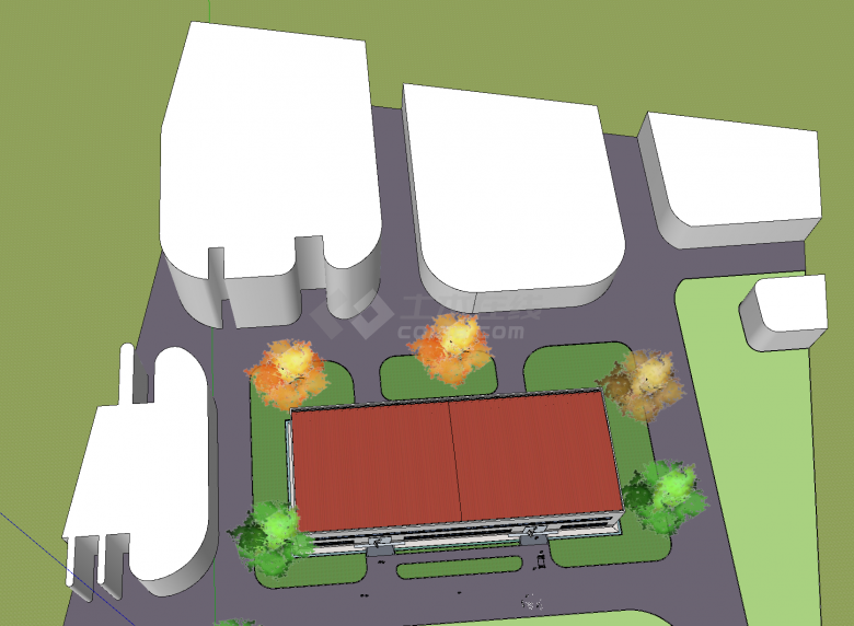 绿植环绕红顶的企业厂房su模型-图二
