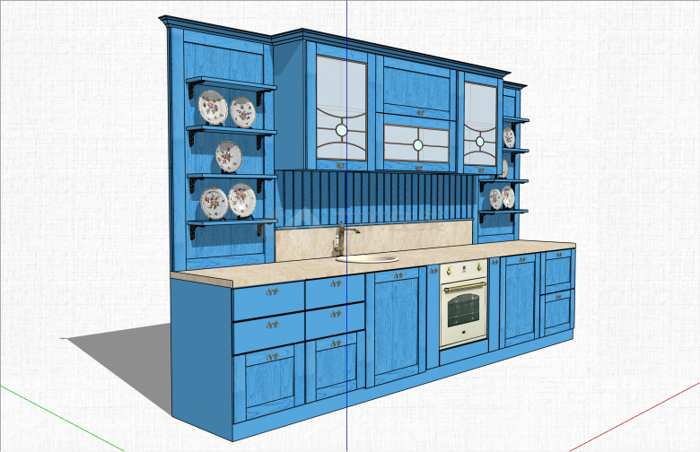 精美蓝色欧式风格厨房柜子su模型-图二