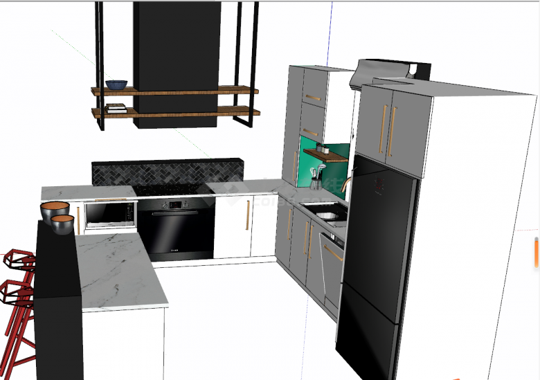 开放式带吧台的厨房su模型-图二